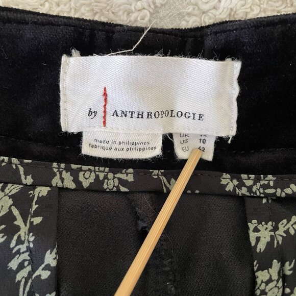 Anthropologie Black Velvet Flared Flare Pants Bell Bottoms 10 High Rise Stretch - Picture 8 of 10